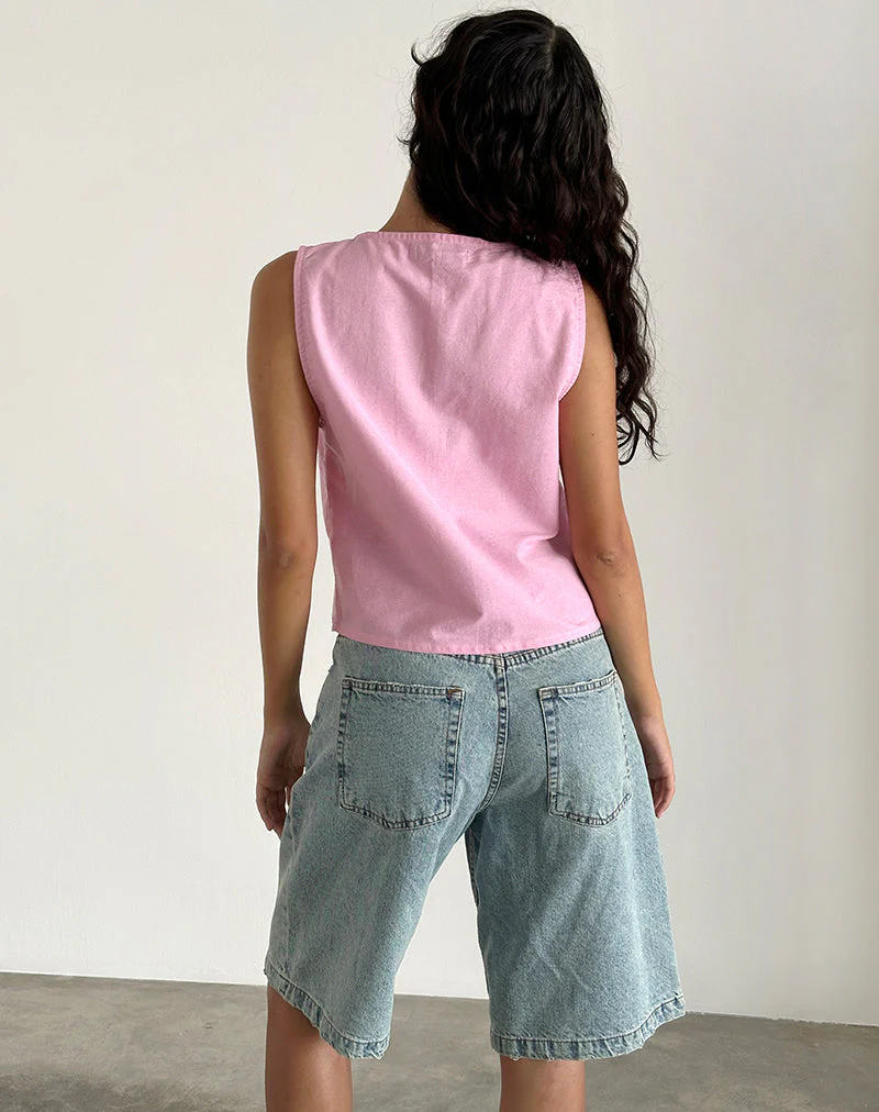 Kayve Tie Front Top in Flamingo Pink - Image 4