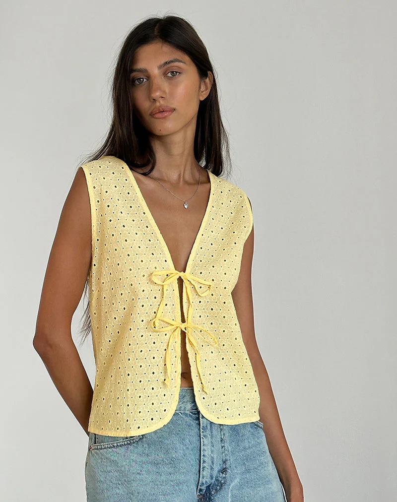 Kayve Krawatten-Top in Broderie Gelb - Image 4