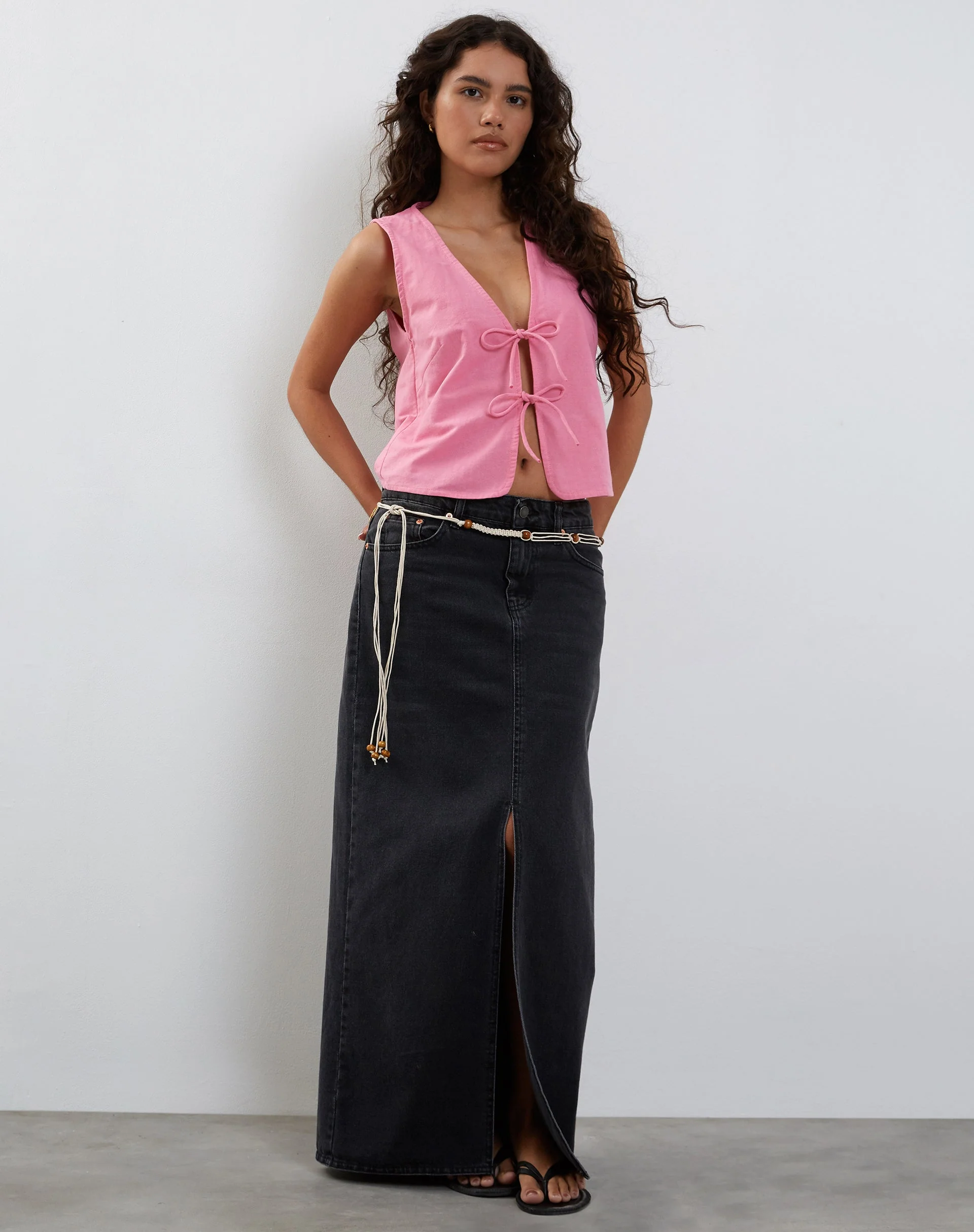 Kayve Tie Front Top in Bubblegum Pink - Image 2