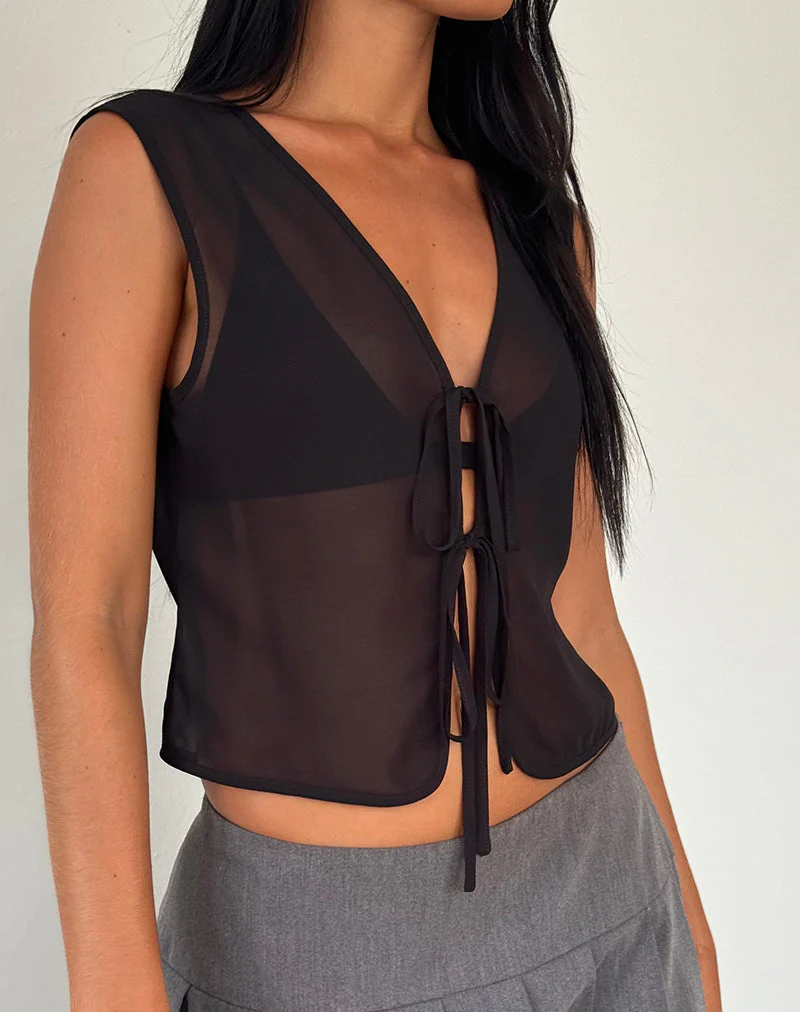 Kayve Tie Front Top aus Chiffon Schwarz - Image 4