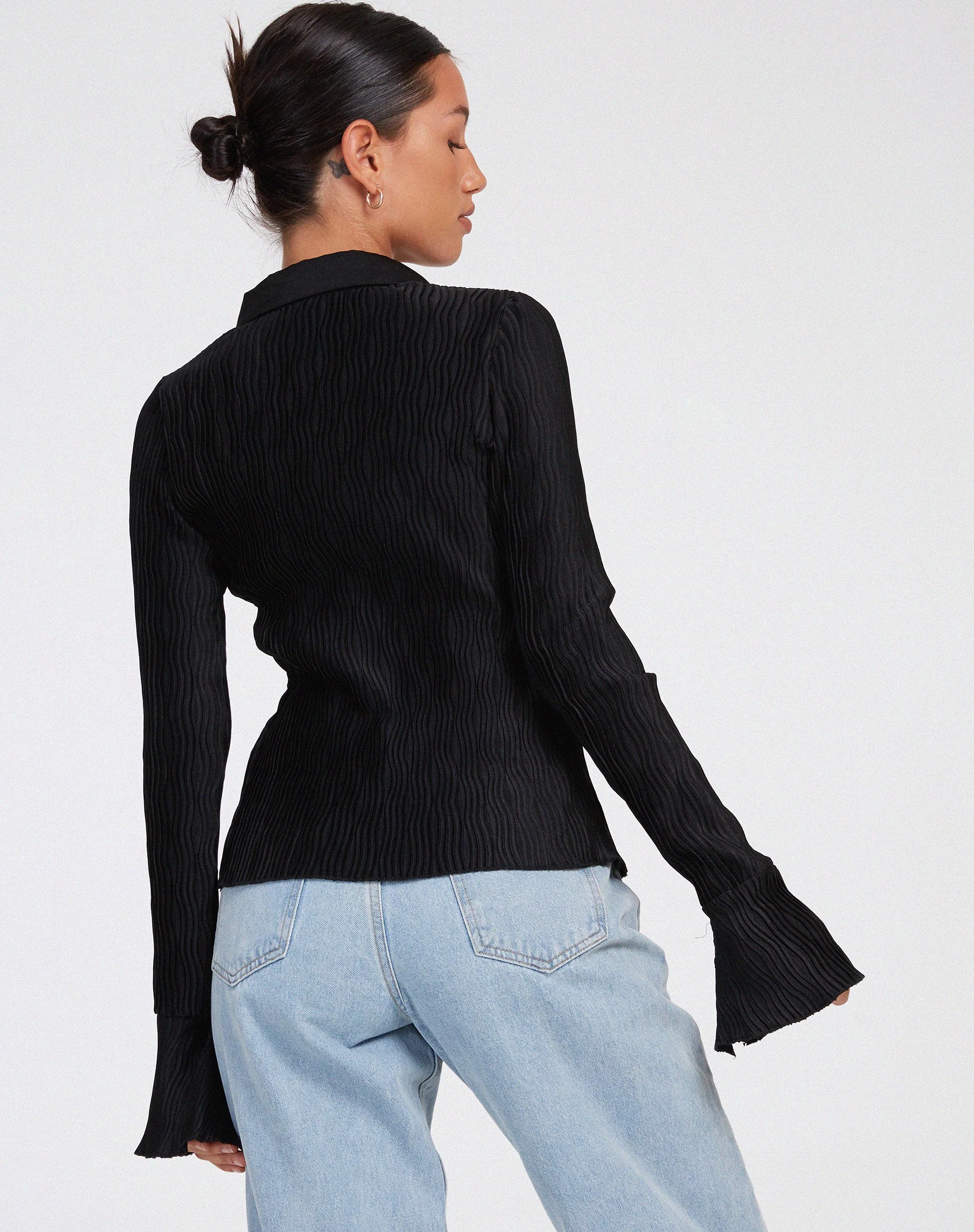 Keani Langarmhemd in Crinkle Schwarz - Image 2
