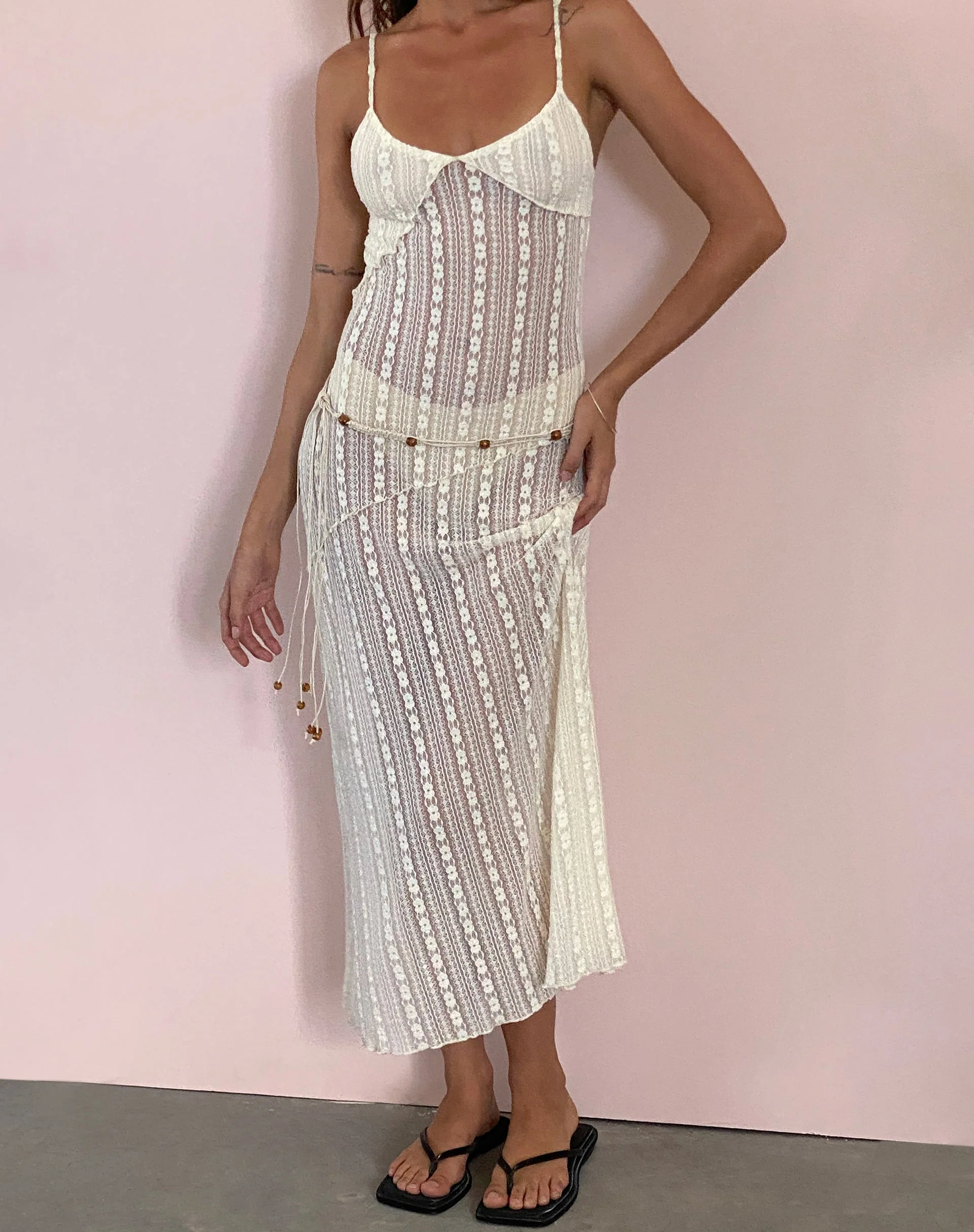 Kehlani Transparentes Midikleid aus cremefarbener Spitze - Image 2