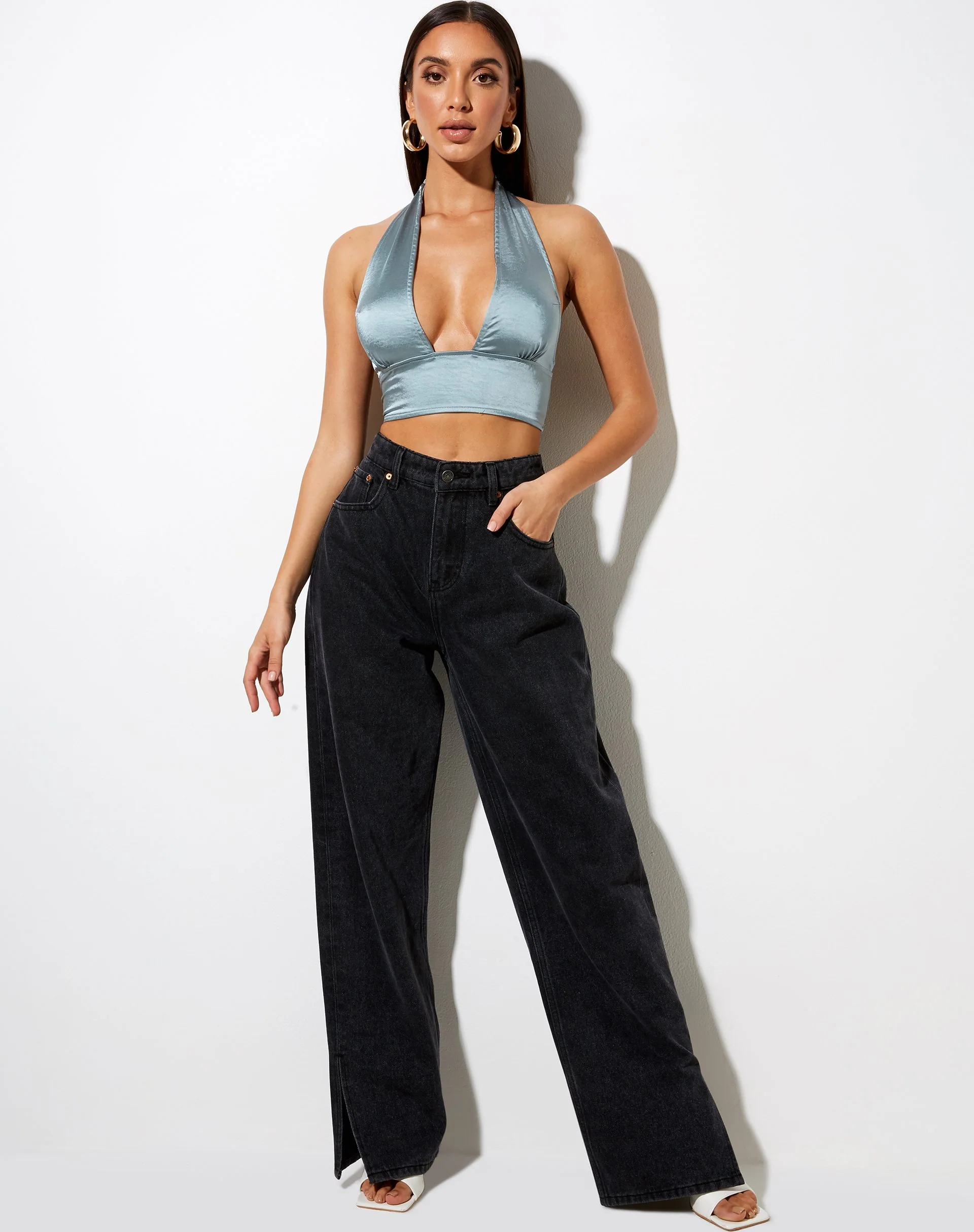 Keiza Crop Top aus Satin Silber Blau - Image 3
