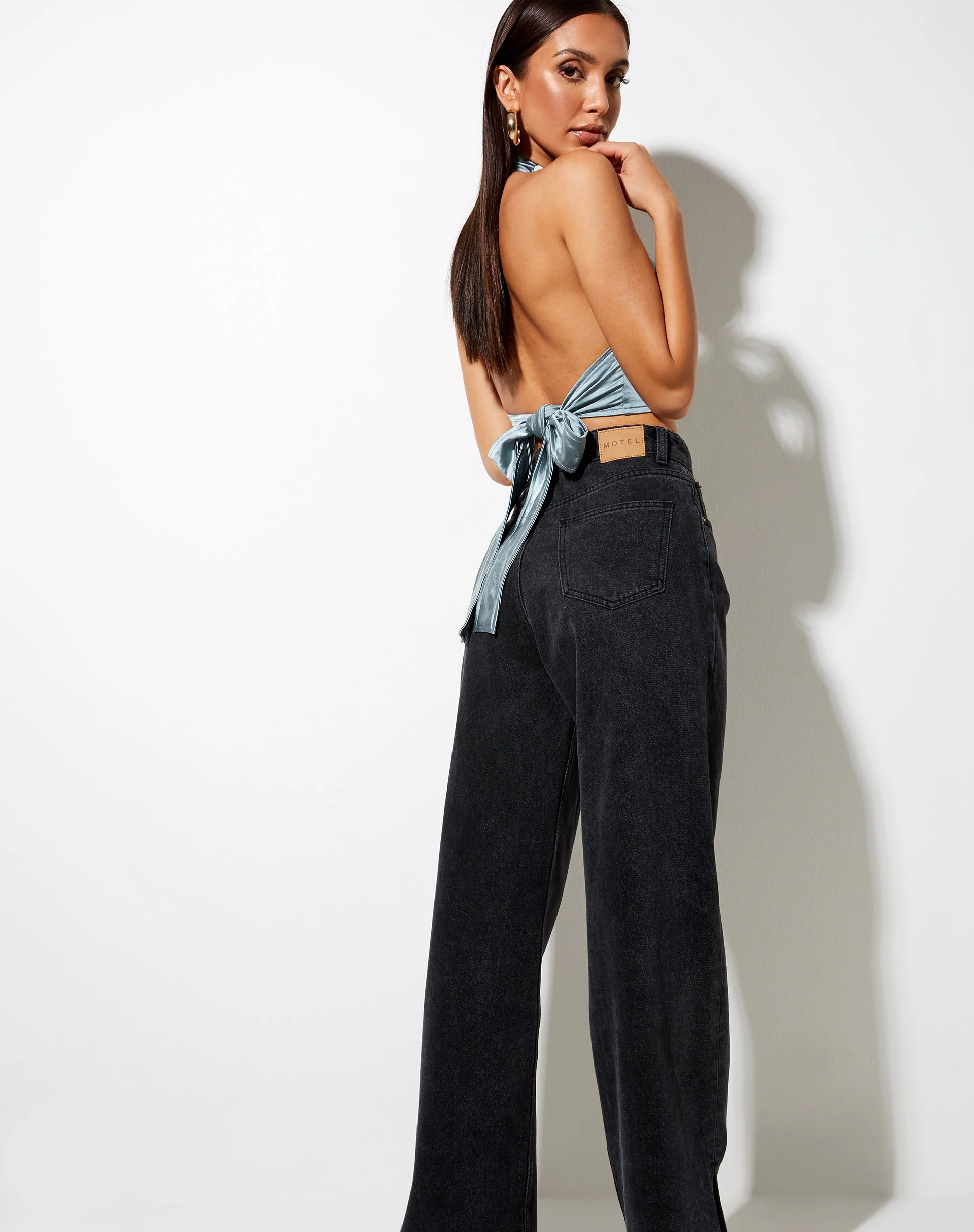 Keiza Crop Top aus Satin Silber Blau - Image 4