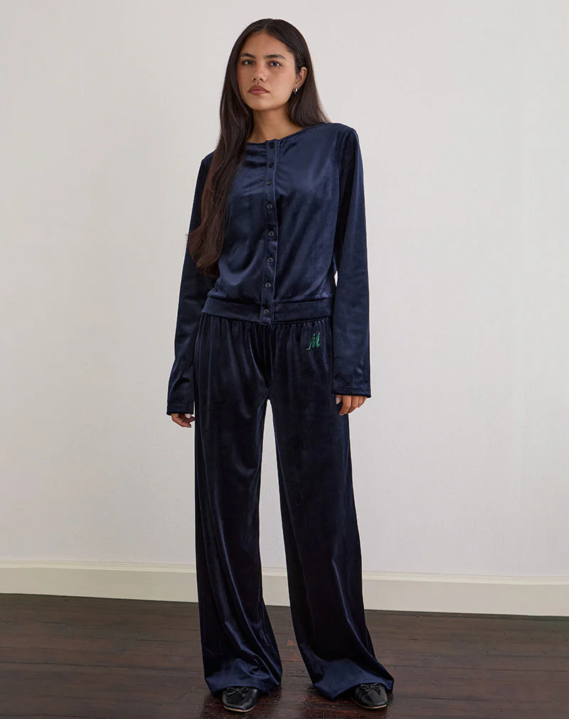 Kellen Strickjacke mit Knopfleiste aus Velours in Navy - Image 4