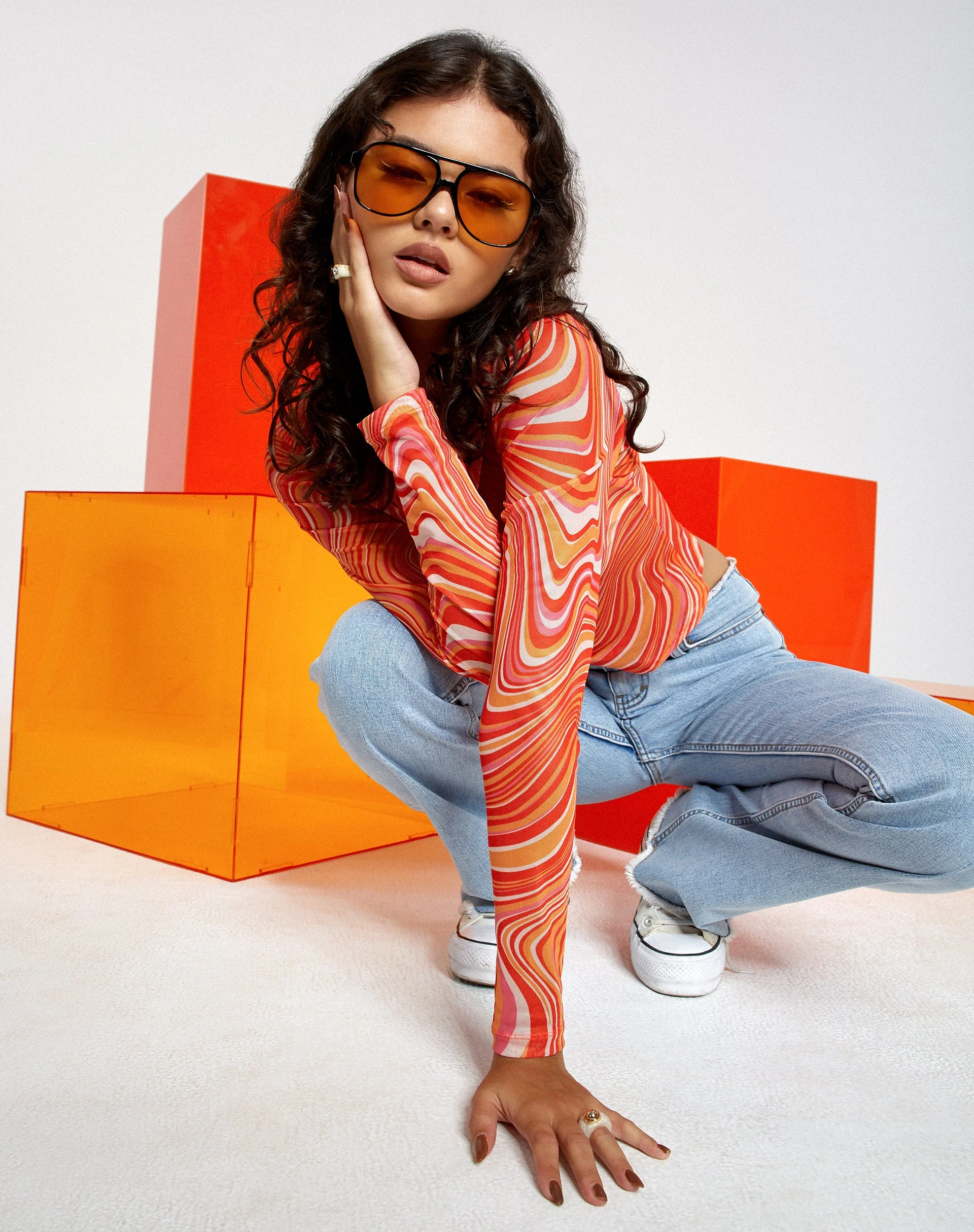 Kelly Shirt in 70er Jahre Ripple Tangerine - Image 7