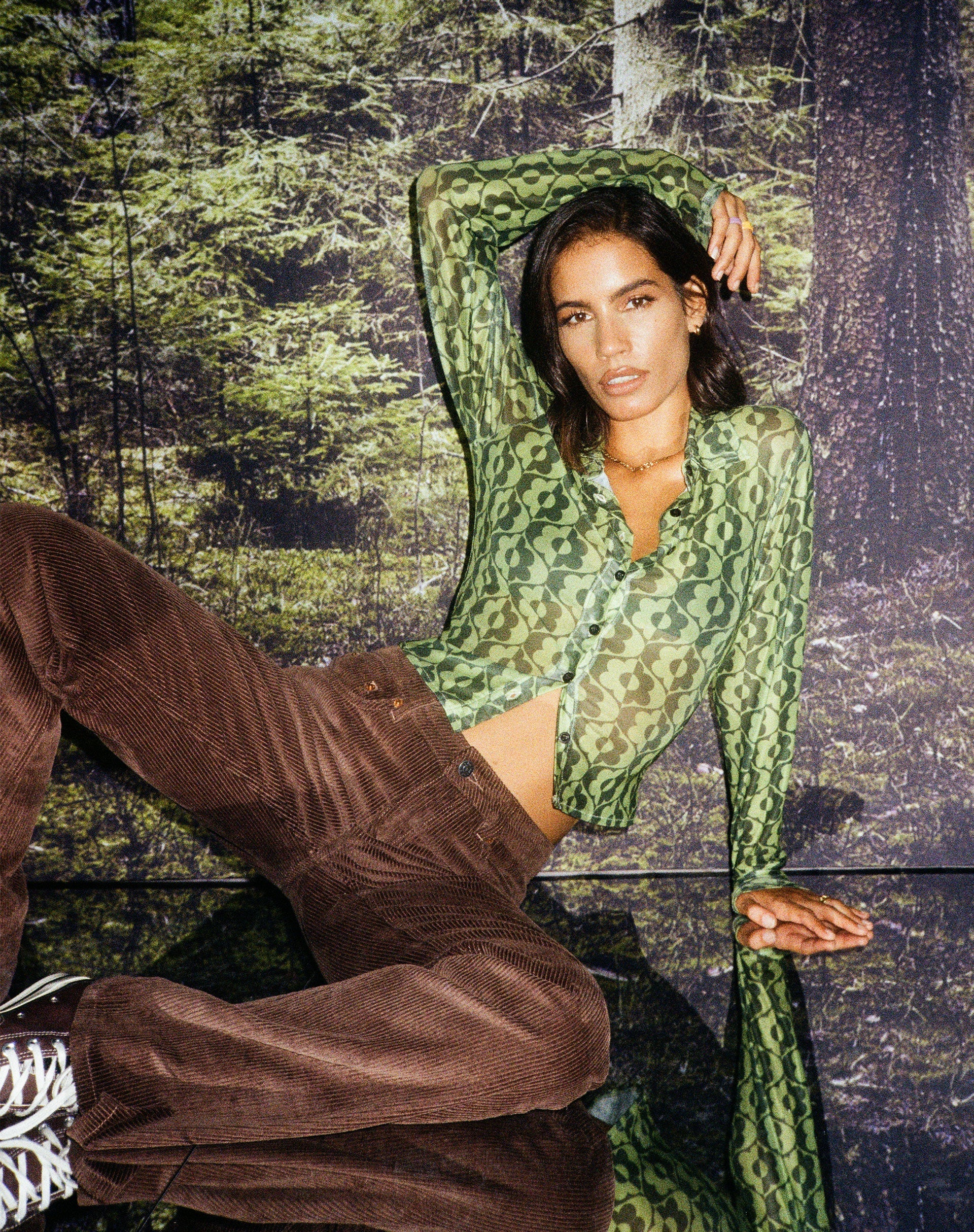 Kelly Cropped Shirt in gewelltem Daisy Green