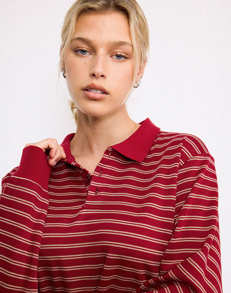 Kemillau Baggy Shirt in Burgund mit weißen Streifen