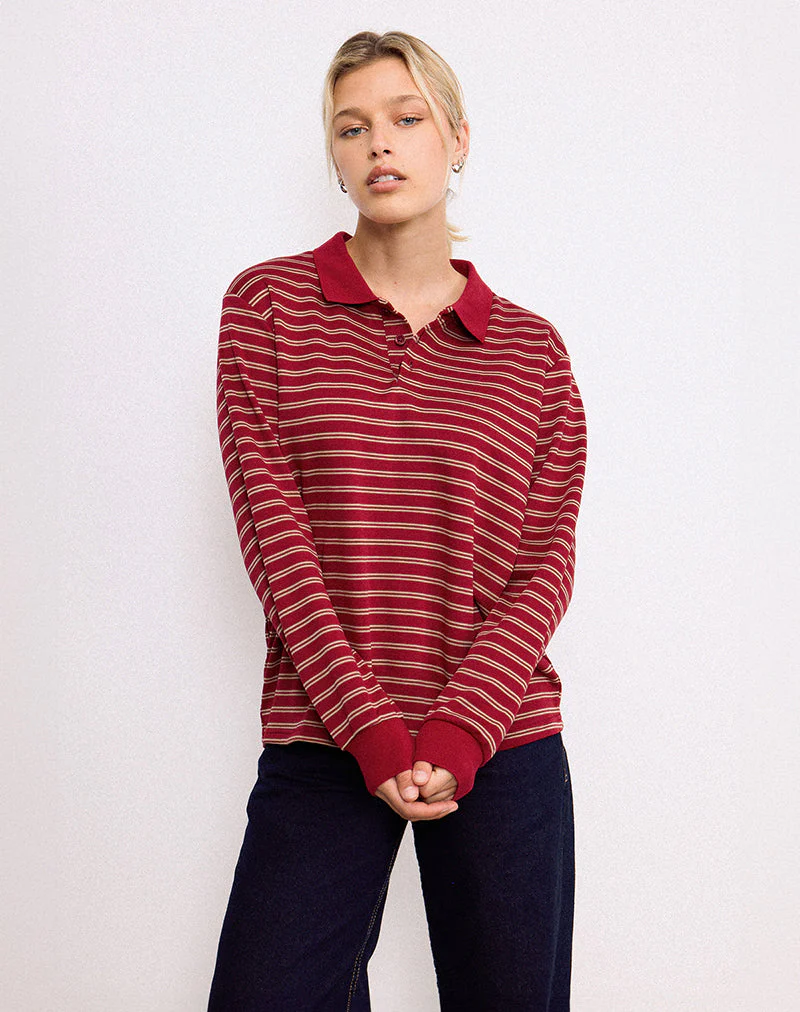Kemillau Baggy Shirt in Burgund mit weißen Streifen - Image 2