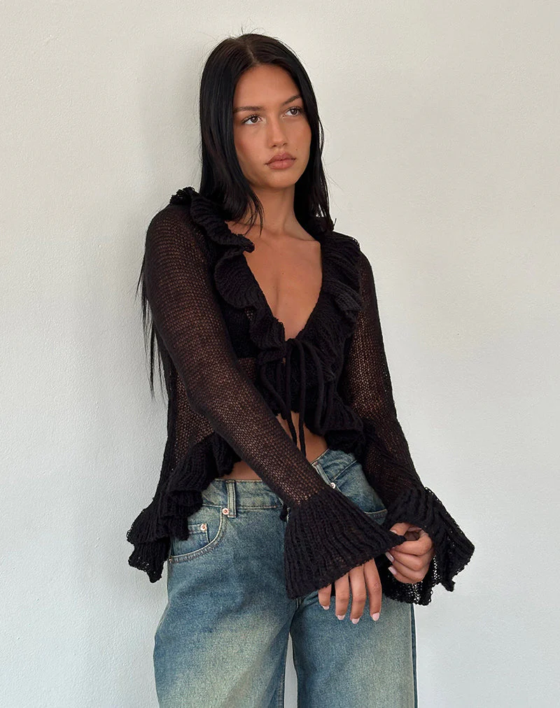Kendra Ruffle Cardi in Schwarz - Image 3