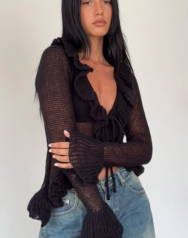 Kendra Ruffle Cardi in Schwarz - Image 4
