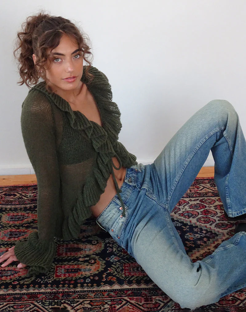 Kendra Ruffle Cardi in Khaki - Image 2