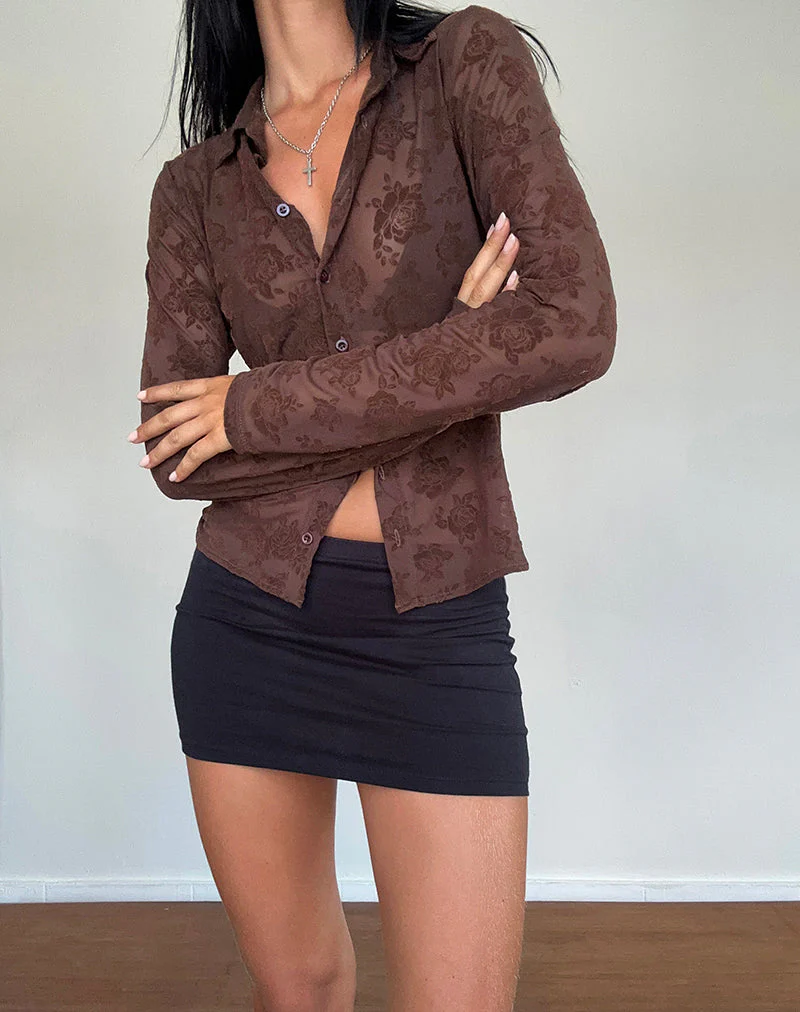 Kenila Romantische Rose Hemd in Flock Braun