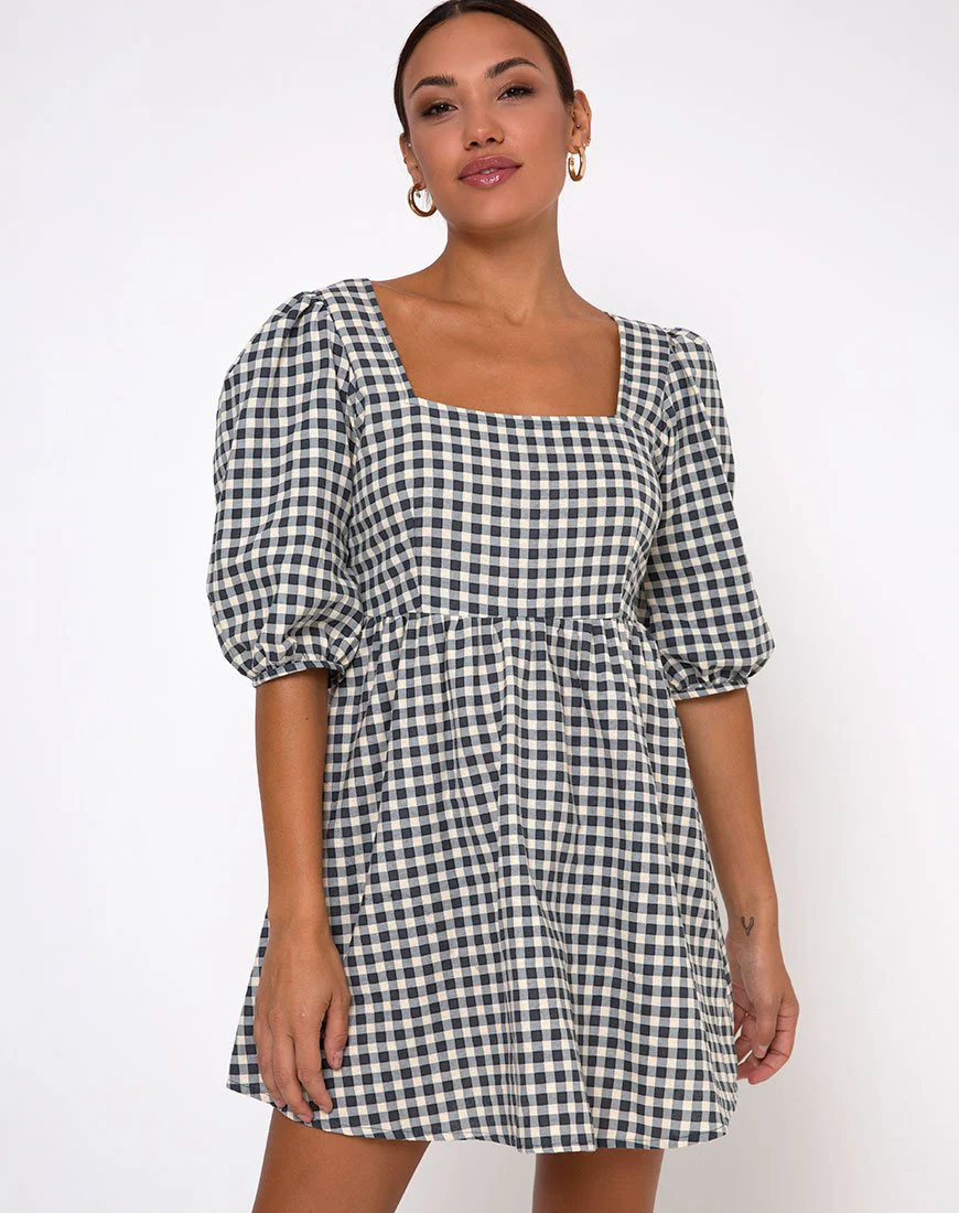 Kezie Skaterkleid aus Gingham Creme - Image 3