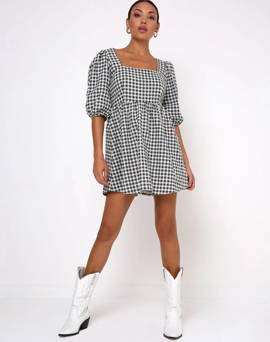 Kezie Skaterkleid aus Gingham Creme - Image 5