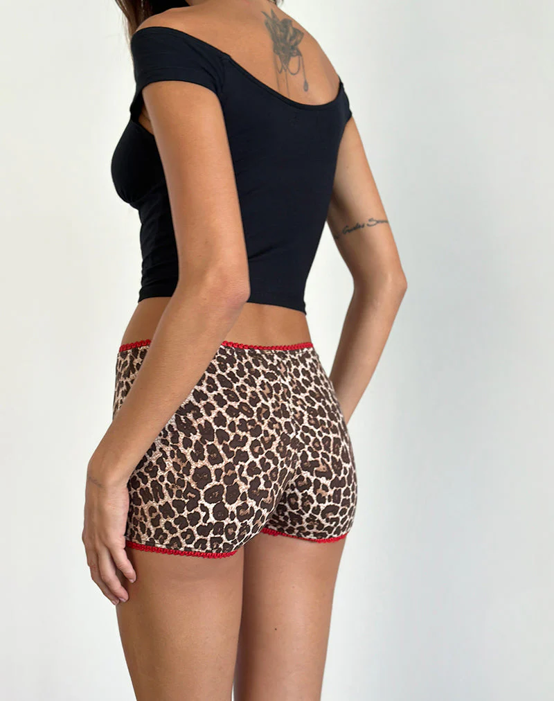 Kichi Micro Shorts in Rar Leopard Sandstorm mit rotem Saum - Image 5