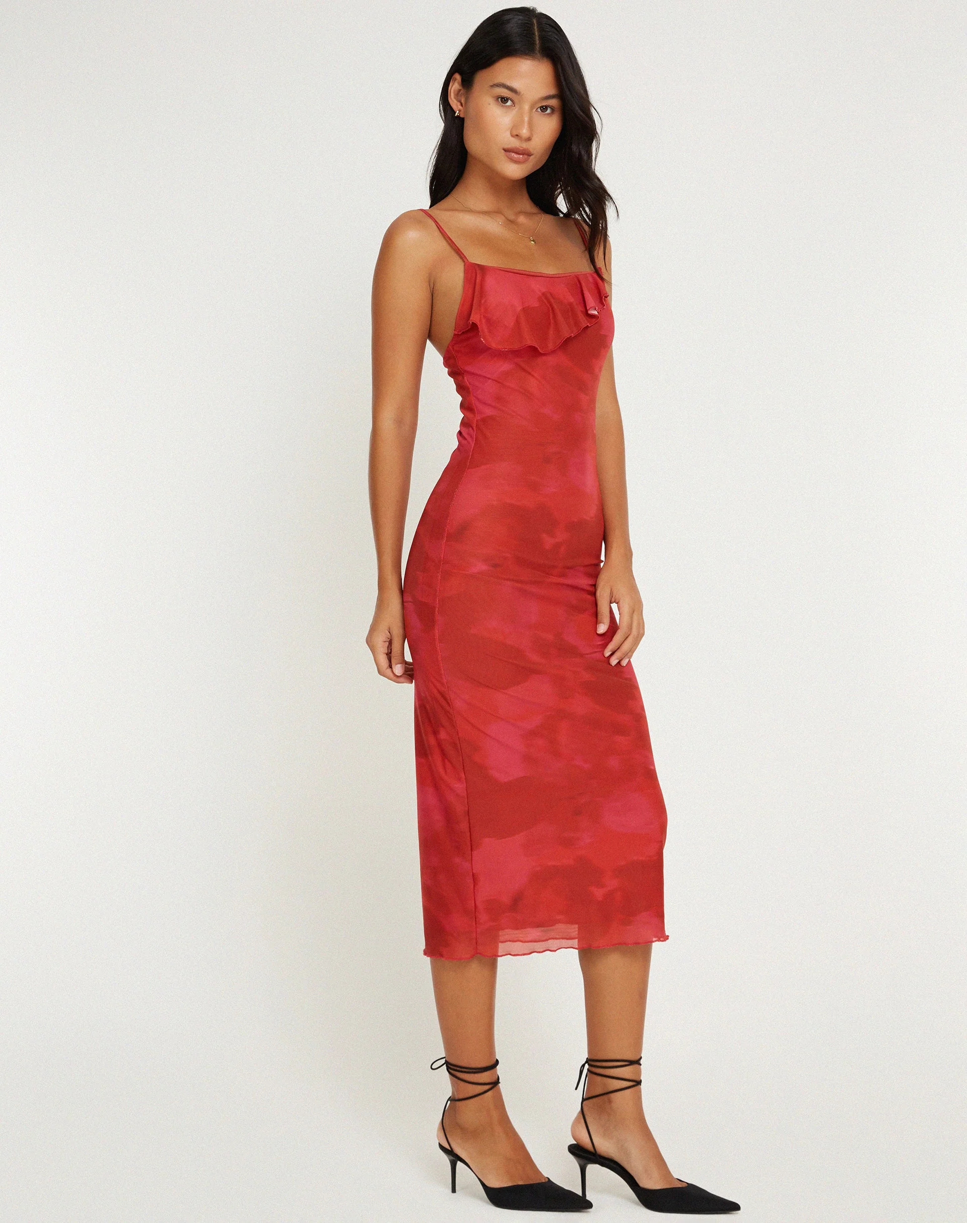 Kilia Midikleid in Watercolour Floral Rot - Image 4