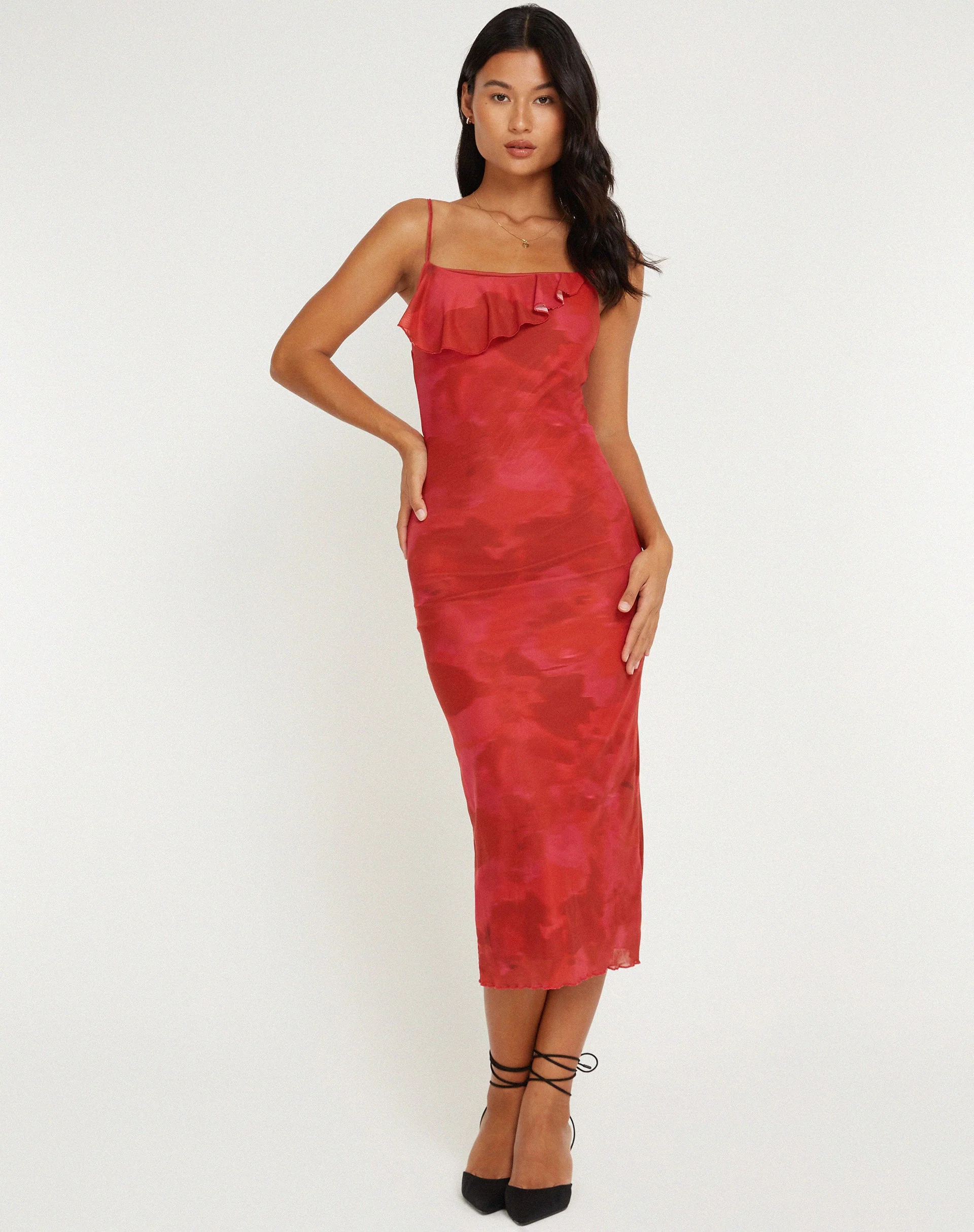 Kilia Midikleid in Watercolour Floral Rot - Image 5