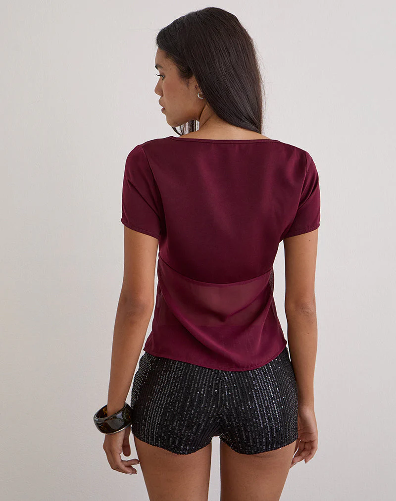 Kilu Top aus Satin-Chiffon in Burgunderrot - Image 5