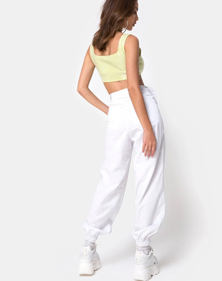 Kim Crop Top in Pistazie mit durchsichtigem Paillettenbesatz - Image 4
