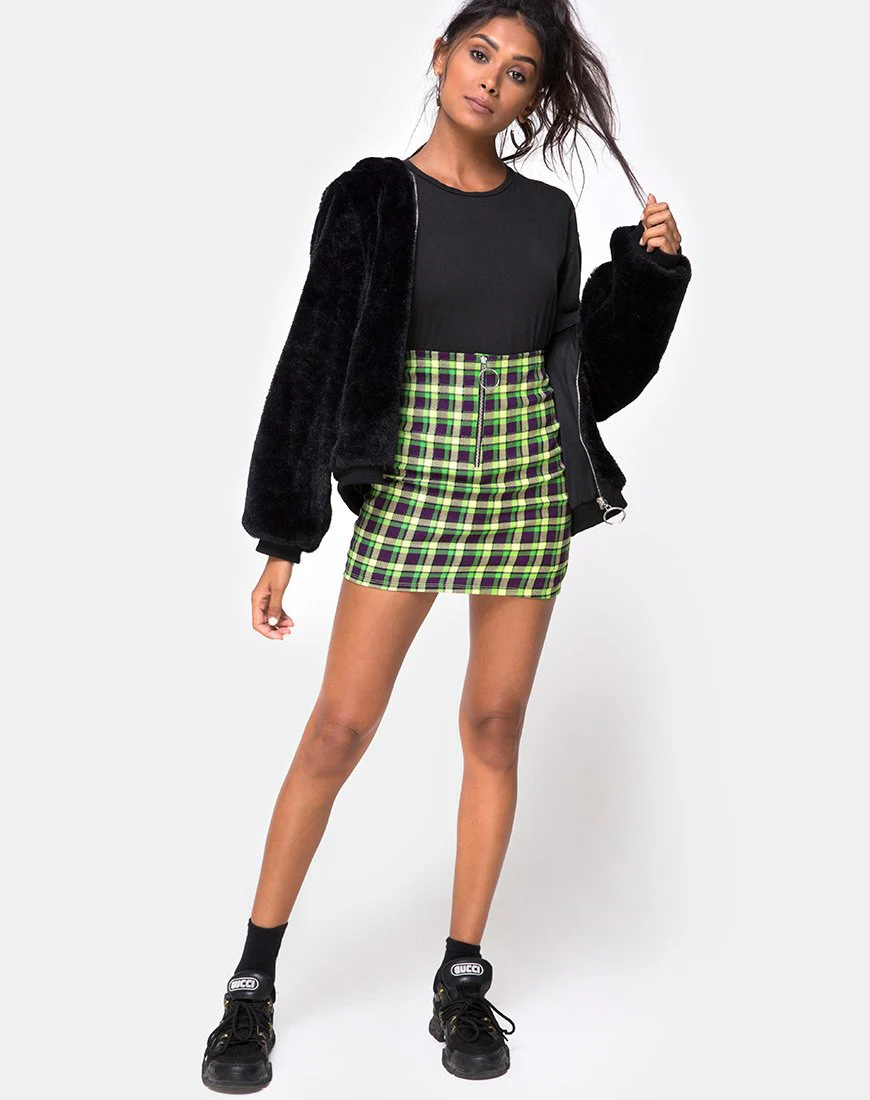 Kimber Bodycon-Rock in Grün und Lila Karo - Image 3