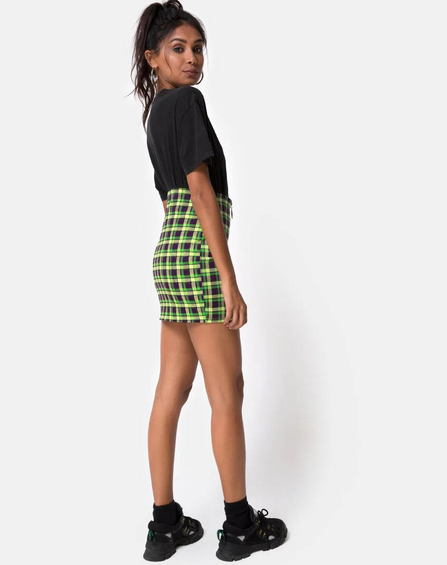 Kimber Bodycon-Rock in Grün und Lila Karo - Image 4