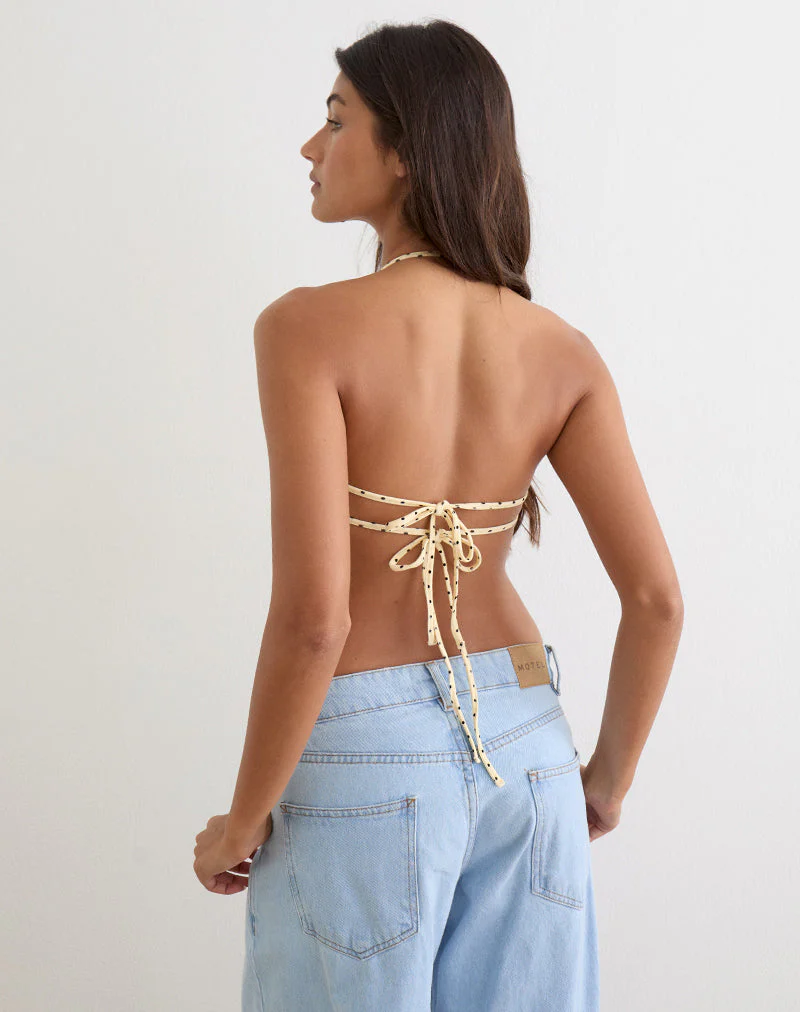 Kindos Halter Top in Butter Yellow with Micro Polka Dots - Image 3