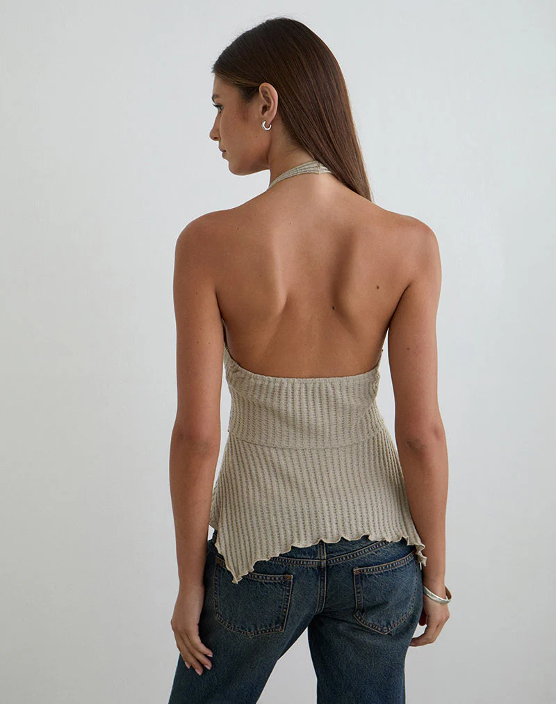 Kiwari Top aus Waffelstrick in Stone - Image 4
