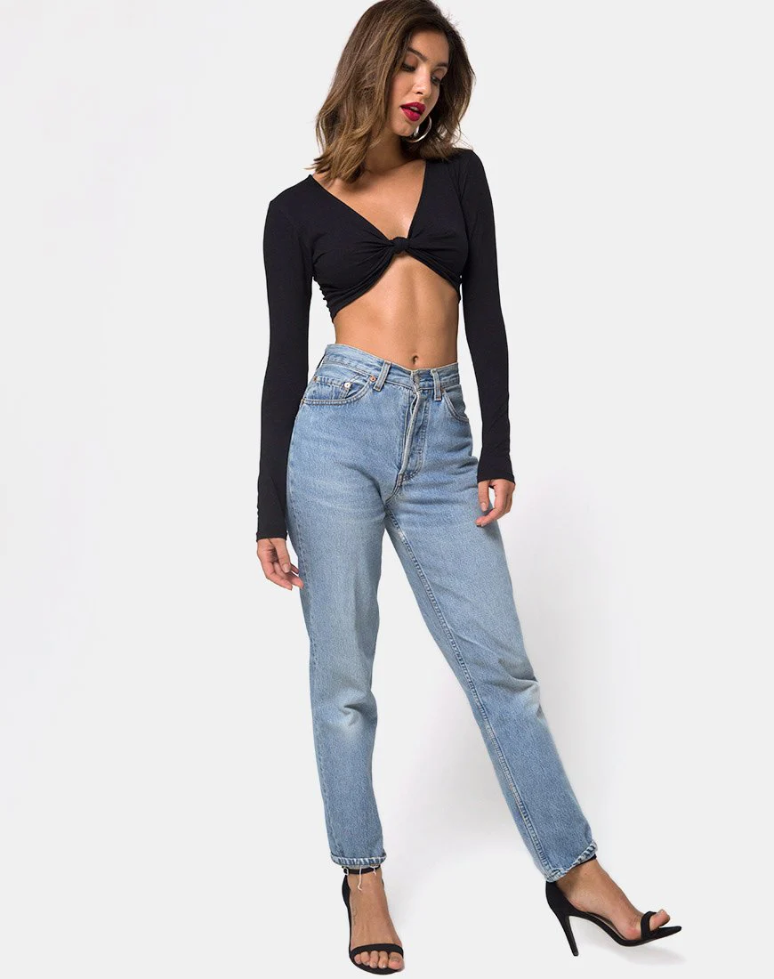 Knotie Langarm-Crop-Top in Schwarz - Image 3