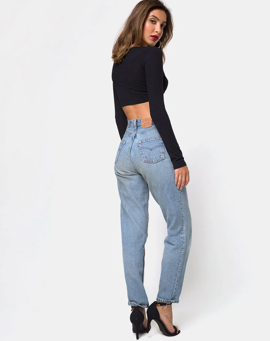 Knotie Langarm-Crop-Top in Schwarz - Image 4