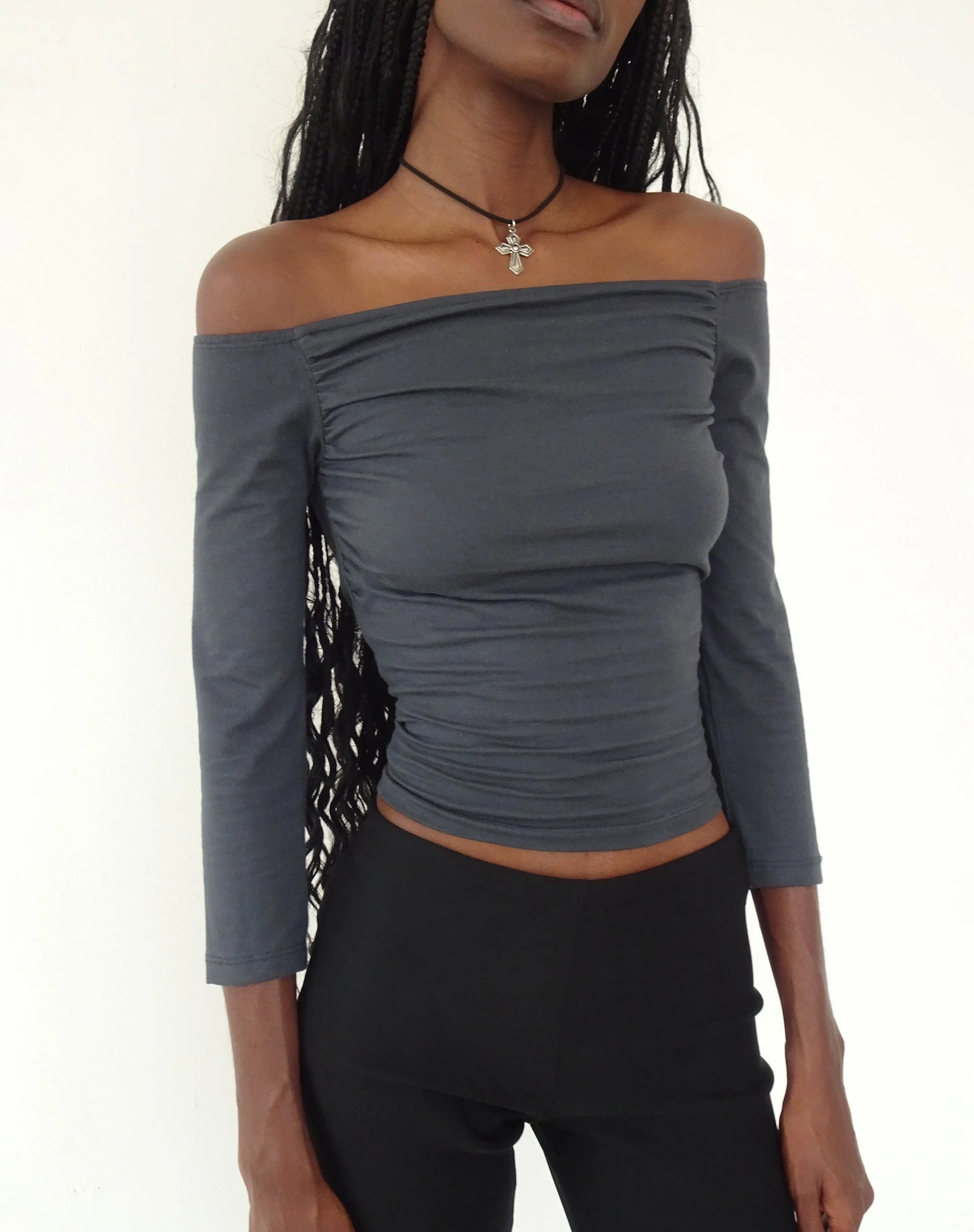 Koby Schulternahes Bardot-Top in Ocean Storm - Image 2