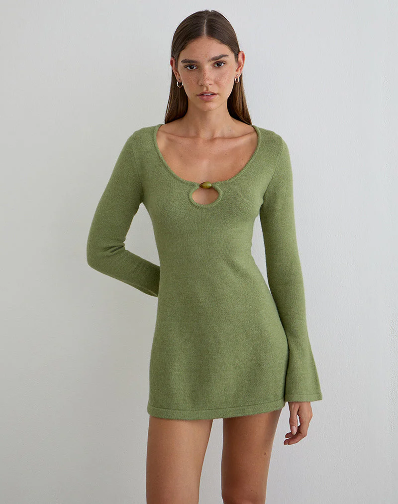Kodia Mini Dress with Shell in Knit Olive - Image 4