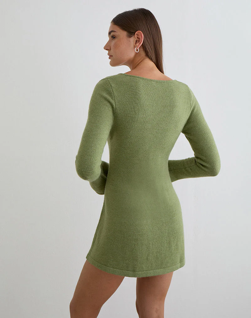 Kodia Mini Dress with Shell in Knit Olive - Image 5