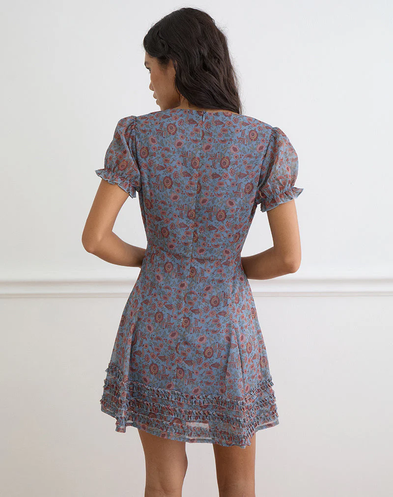 Koharu Mini Dress in Shadow Blossom Blue Chiffon - Image 4