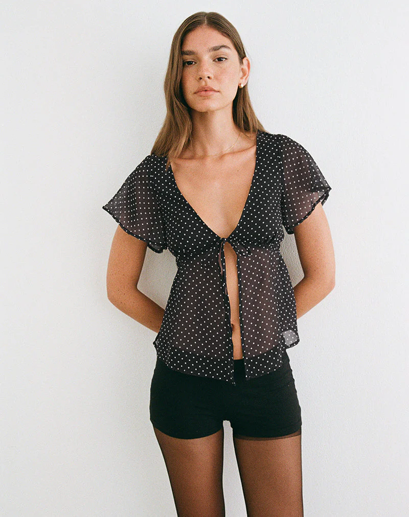 Kota Chiffonbluse in Schwarz mit Mikro-Polka-Print - Image 2