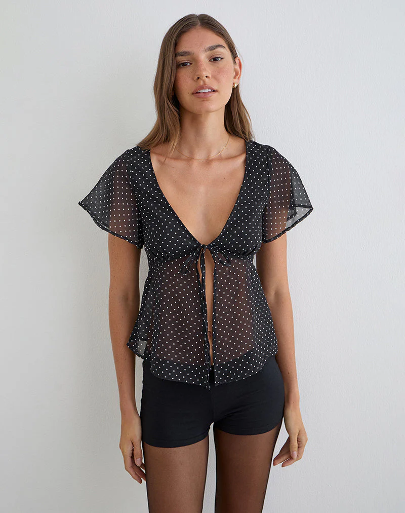 Kota Chiffonbluse in Schwarz mit Mikro-Polka-Print - Image 3
