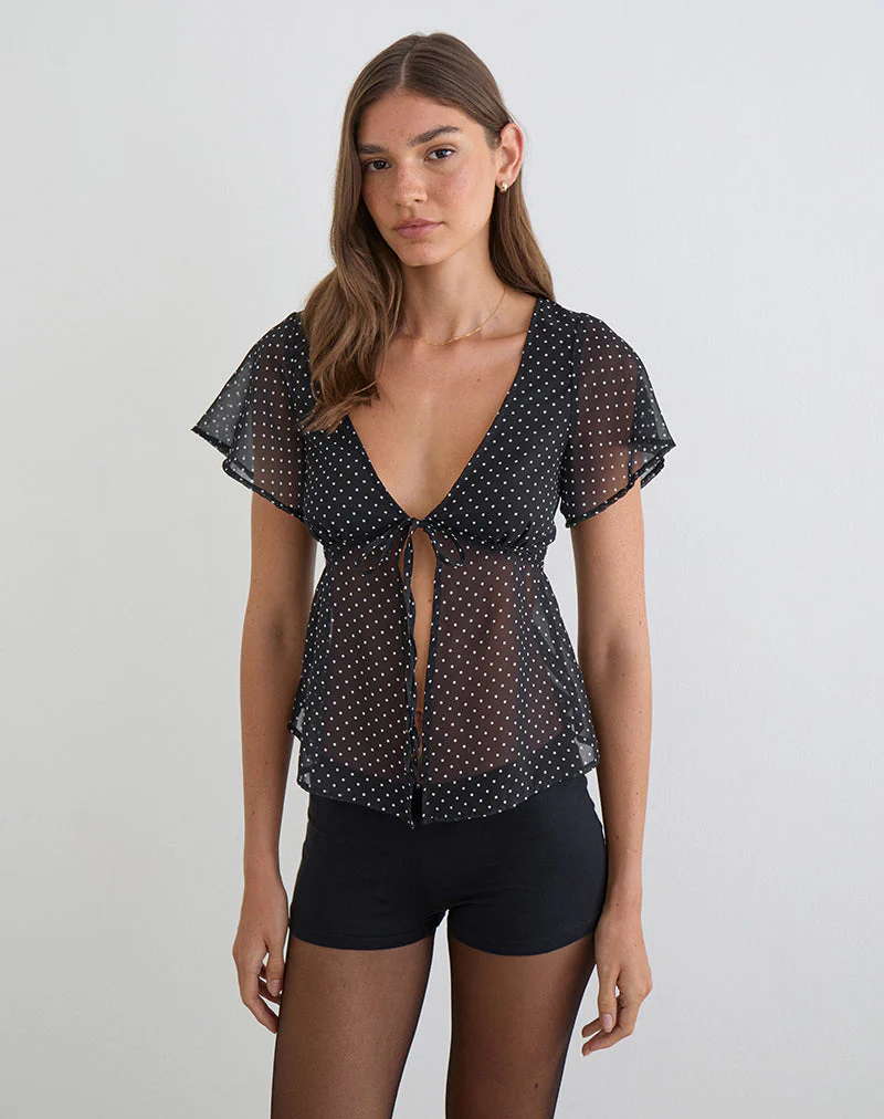 Kota Chiffonbluse in Schwarz mit Mikro-Polka-Print - Image 6