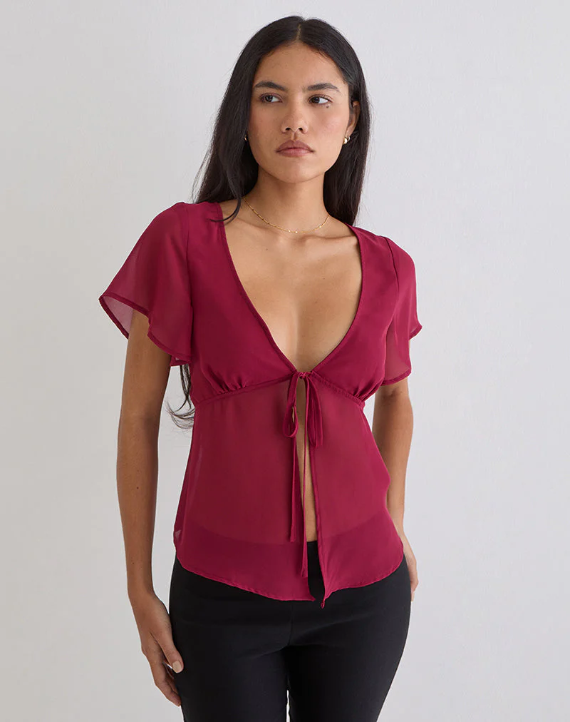 Kota Chiffonbluse in Burgunderrot