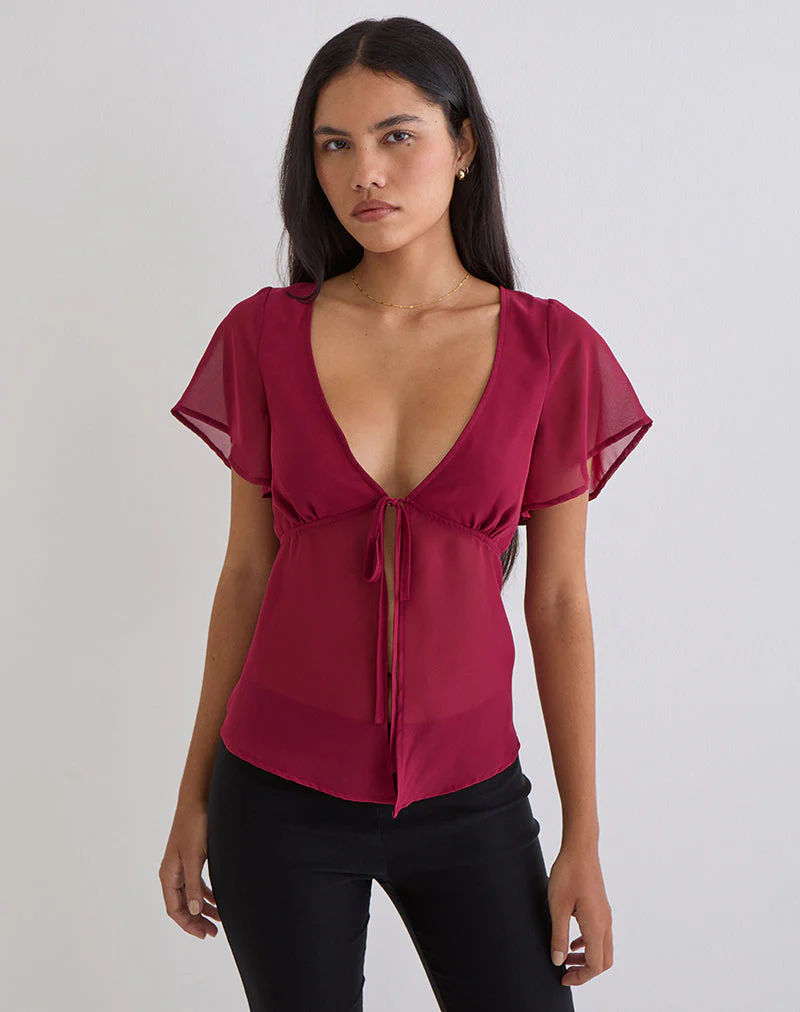 Kota Chiffonbluse in Burgunderrot - Image 4