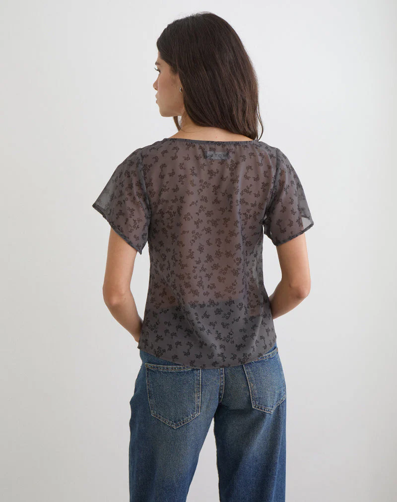 Kota Chiffonbluse in Minimal Flower Dunkelgrau - Image 4