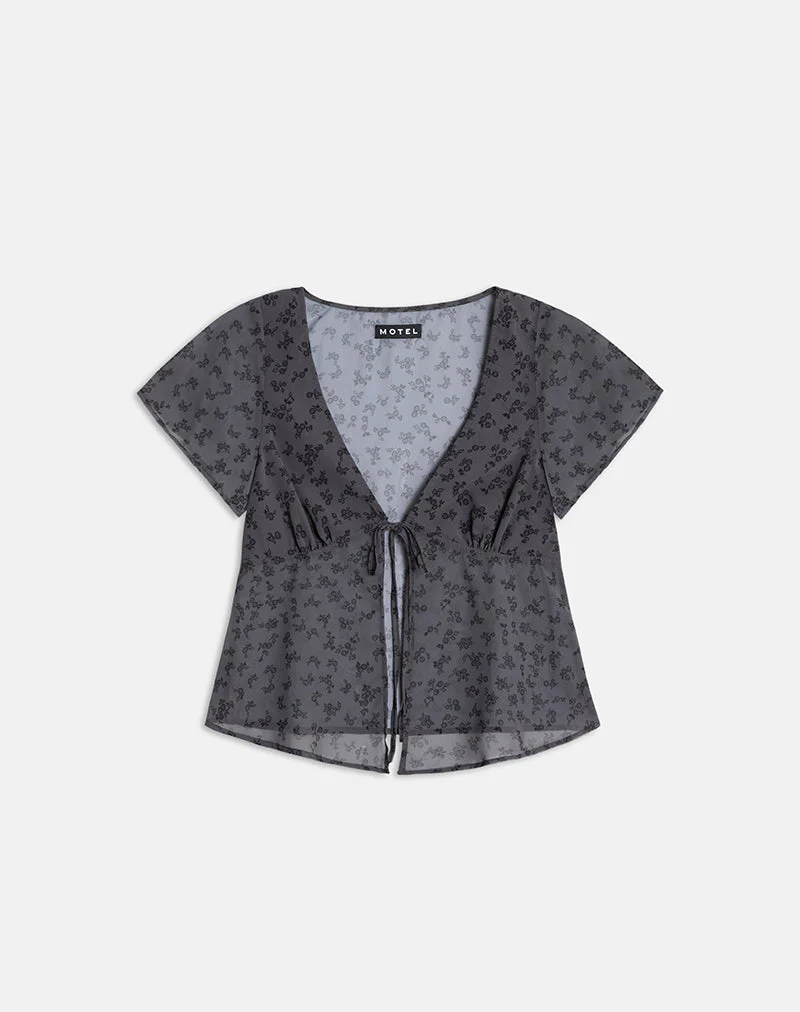 Kota Chiffonbluse in Minimal Flower Dunkelgrau - Image 5