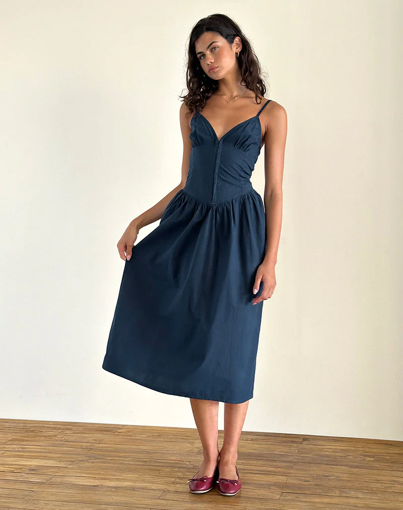 Krista Maxikleid aus Popeline Navy - Image 4