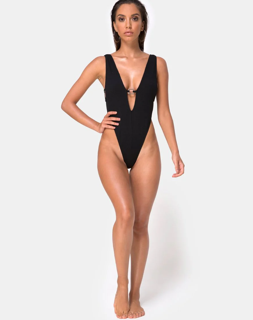 Kristie Badeanzug in Schwarz Mini Rib - Image 3