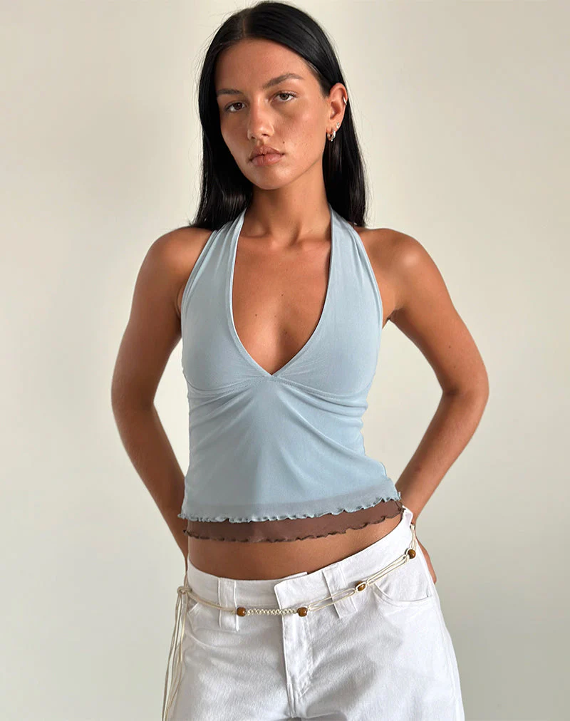 Kubra Neckholder Top aus Mesh Hellblau und Braun - Image 2