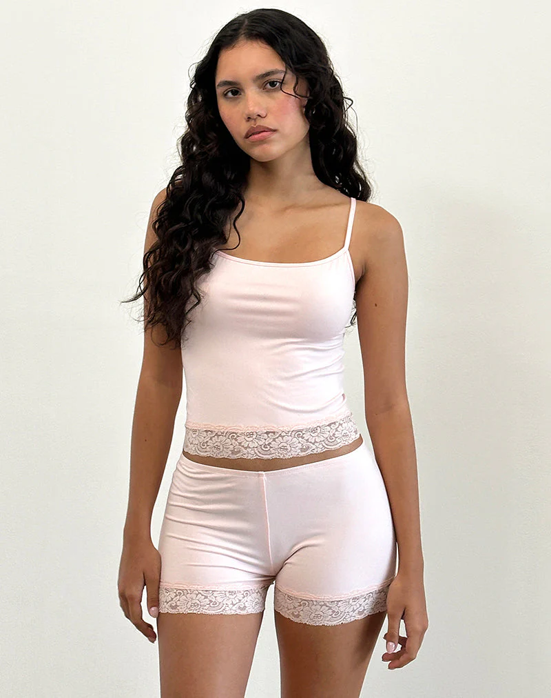 Kuden Spitze Saum Micro Shorts in Soft Jersey Rosa - Image 3