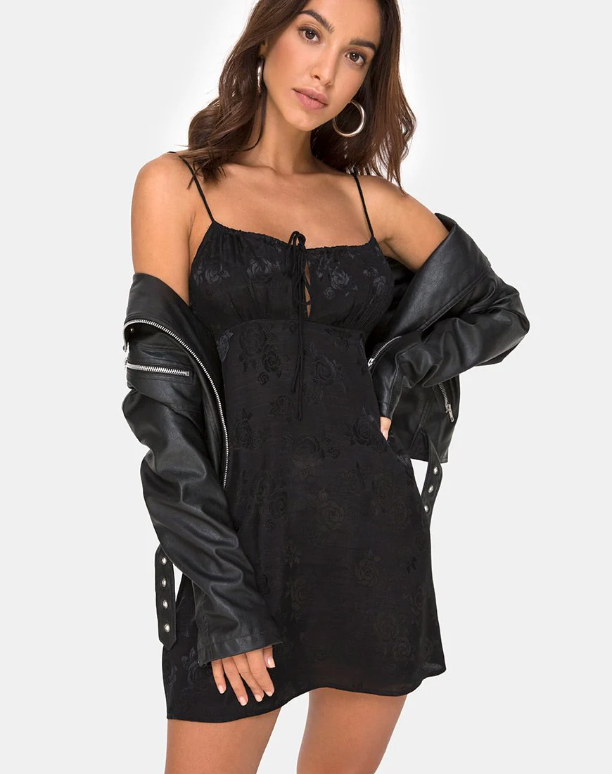 Kumala Slip Dress aus Satin Rose Schwarz