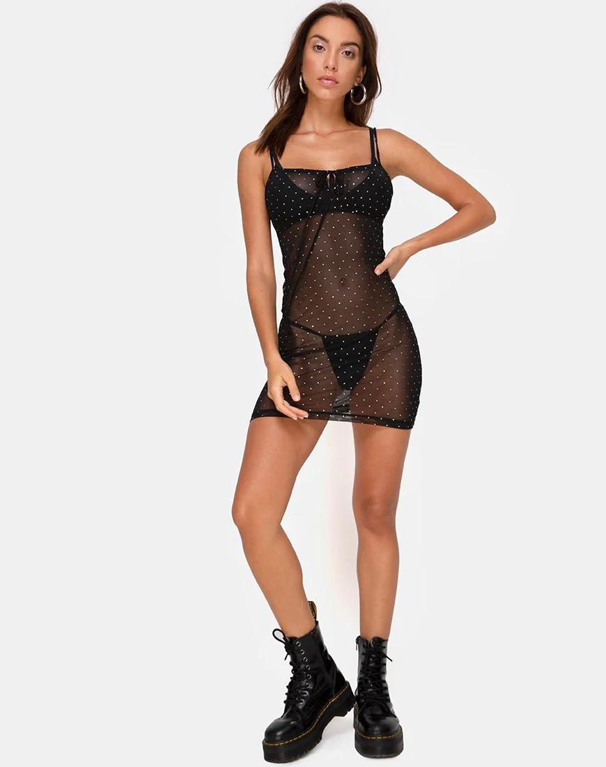Kumin Minikleid aus Kristallnetz Schwarz - Image 3