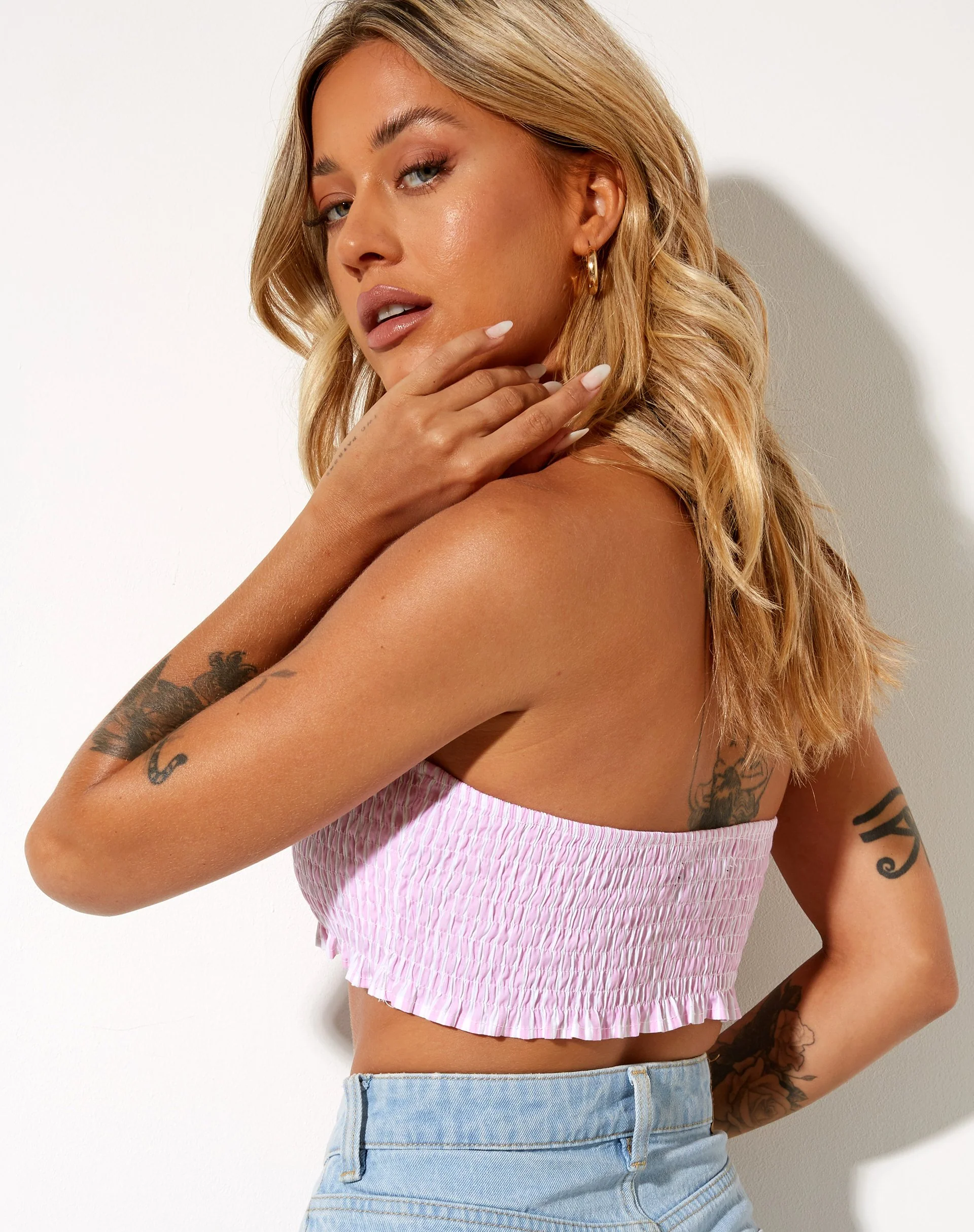 Kupkee Bandeau-Top mit vertikalen Streifen in Rosa und Weiß - Image 2