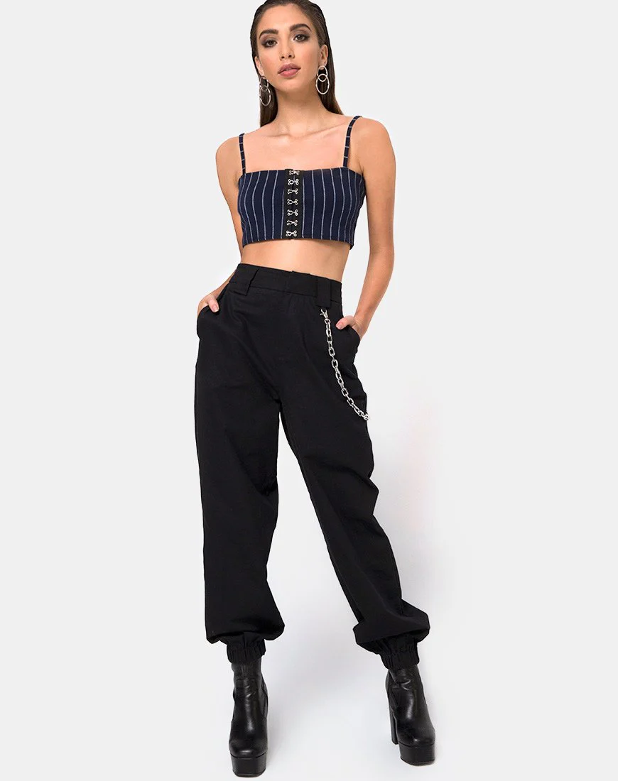 Kyga Crop Top in Marineblau Nadelstreifen - Image 3