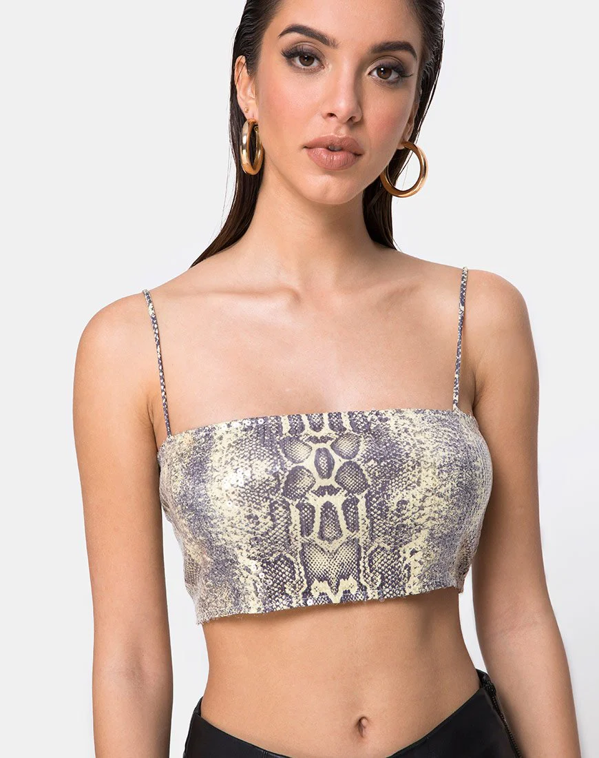 Kylie Crop Top in Acid Snake Klarer Paillettenstoff